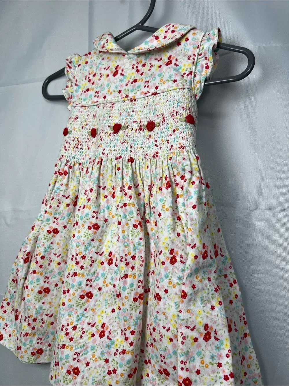 Laura Ashley Floral smocked dress with rose embroidery pink and white 9 months